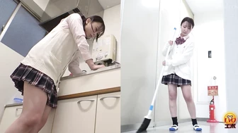 EE-764 02 Hidden camera inside high school. Girls line up and pee.