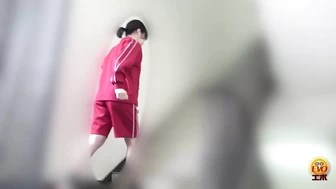 EE-764 02 Hidden camera inside high school. Girls line up and pee.