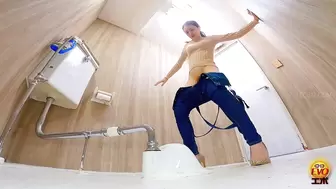 EE-775 02 Public toilet hidden camera: women jumping inside the toilet and popping the cork of urine champagne. VOL. 2