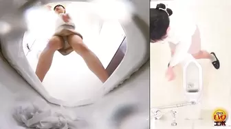 EE-775 05 Public toilet hidden camera: women jumping inside the toilet and popping the cork of urine champagne. VOL. 2