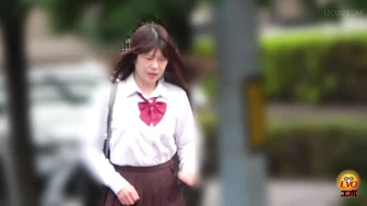 EE-793 02 Sudden urination urge on the way to school: schoolgirls rushing to the toilet with pre-pee drips.