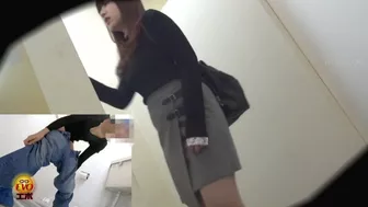 EE-472 03 Toilet voyeur: girls barely holding their pee while waiting by the private room door. VOL. 2