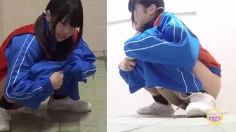 SL-082 01 Schoolgirls club activities Leaking or urinating in front of a sealed toilet